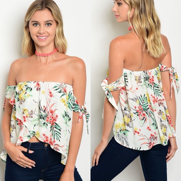 Women's Tie Off Shoulder Floral Top